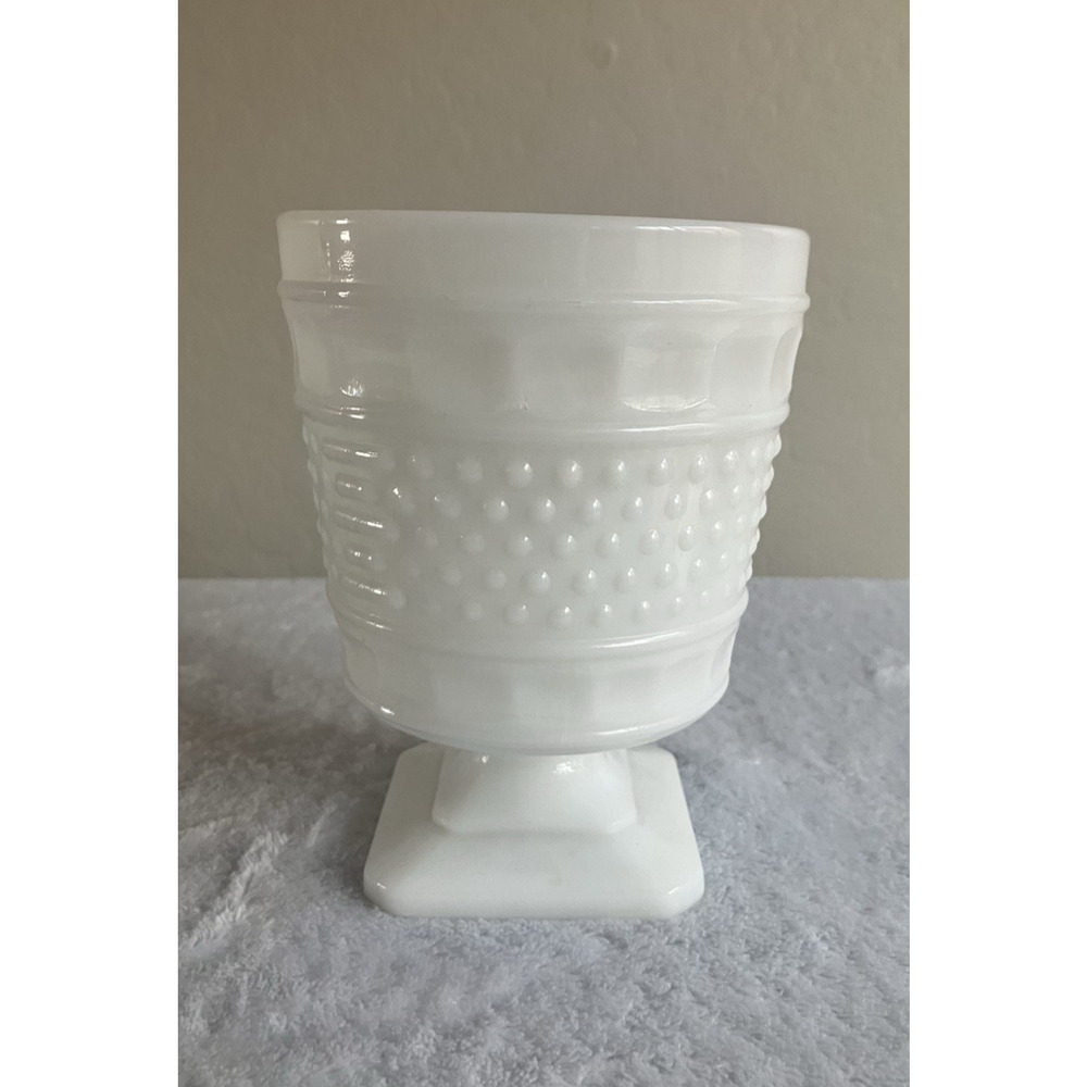 Vintage Milk Glass Pedestal NAPCO Vase Planter Hobnail White Decor #1180 OHIO